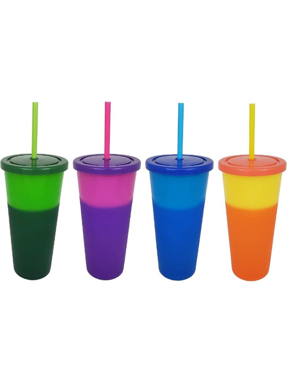 Set of 4 Color Changing Tumblers - 24oz Reusable Plastic Cups with Lids & Straws